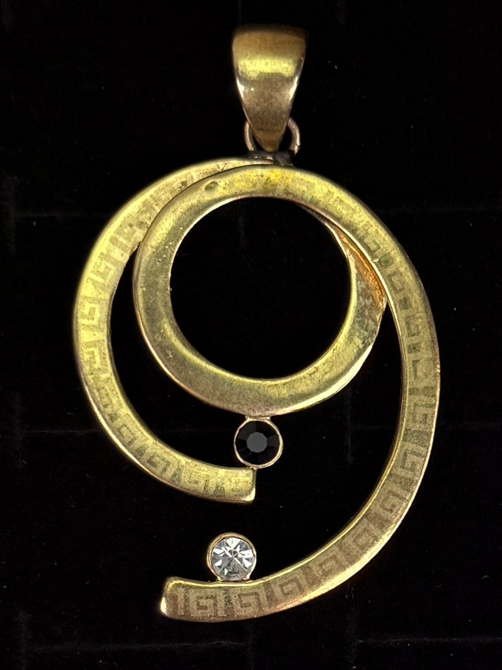 Vintage Goldtone Pendant with Black and Clear Bling Accents